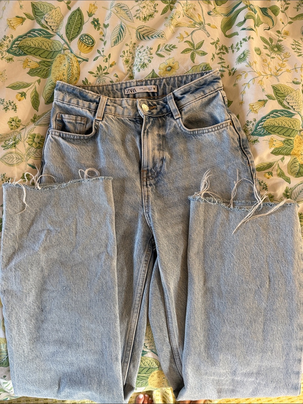 ZARA Light Blue Straight Leg Raw Hem Jeans